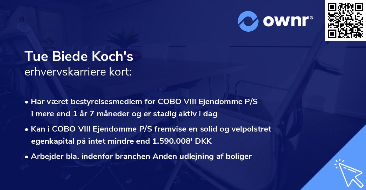 Tue Biede Koch's erhvervskarriere kort