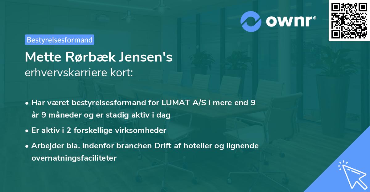 Mette Rørbæk Jensen's erhvervskarriere kort