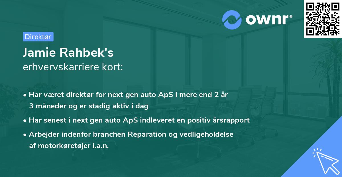 Jamie Rahbek's erhvervskarriere kort