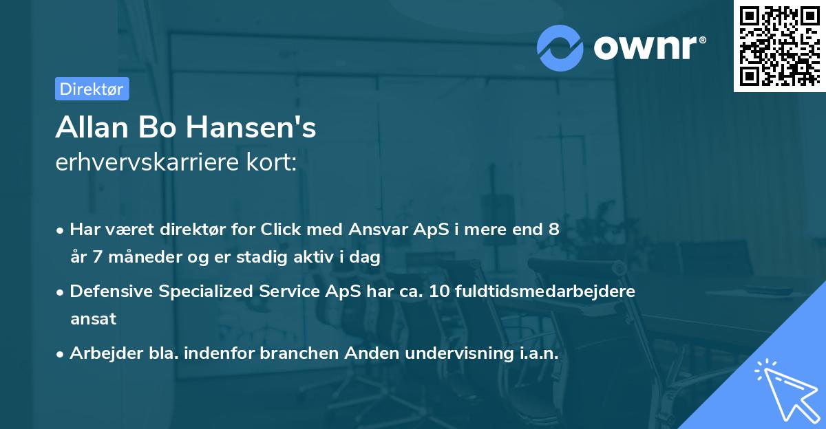 Allan Bo Hansen's erhvervskarriere kort