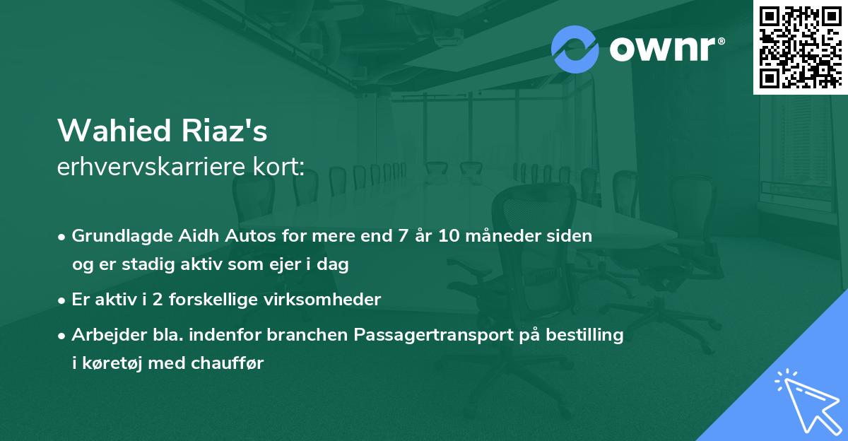 Wahied Riaz's erhvervskarriere kort
