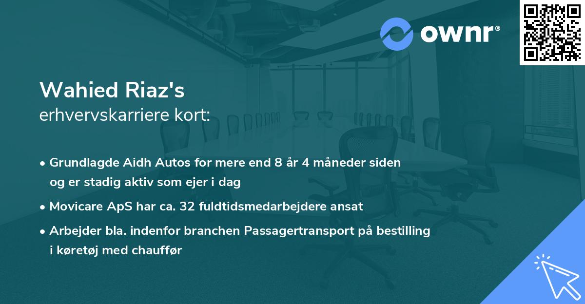 Wahied Riaz's erhvervskarriere kort