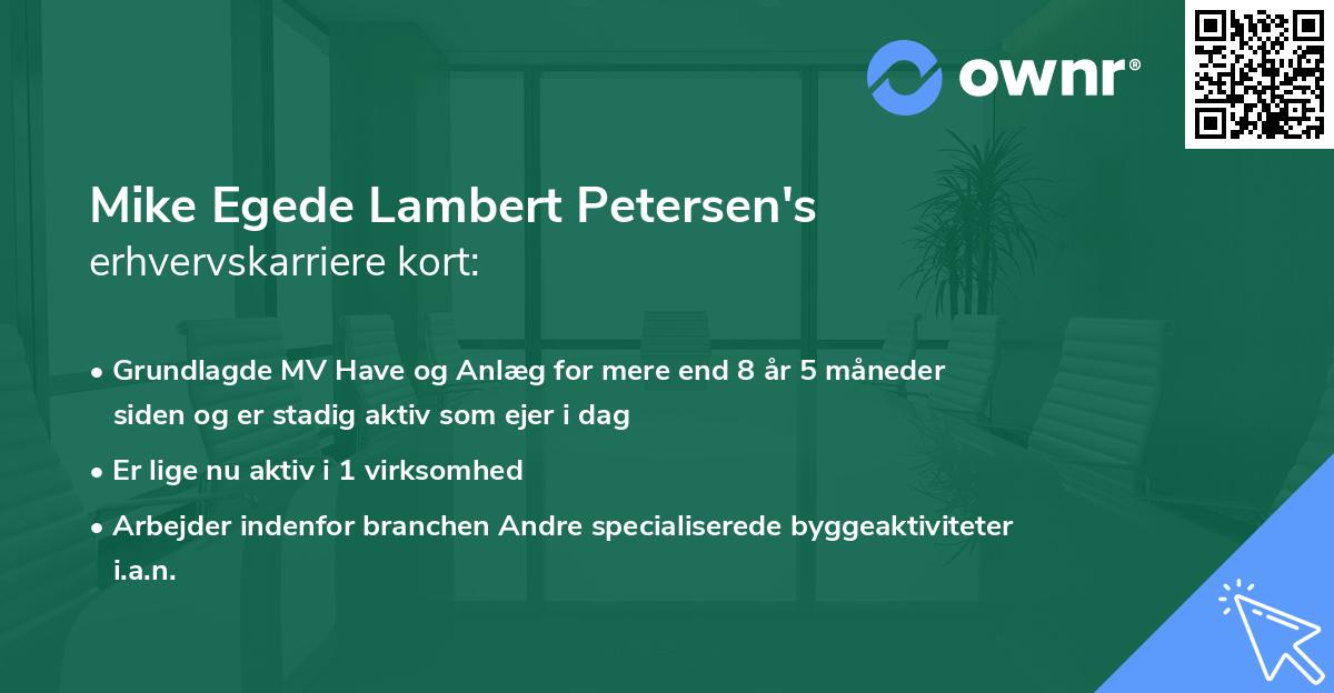 Mike Egede Lambert Petersen's erhvervskarriere kort
