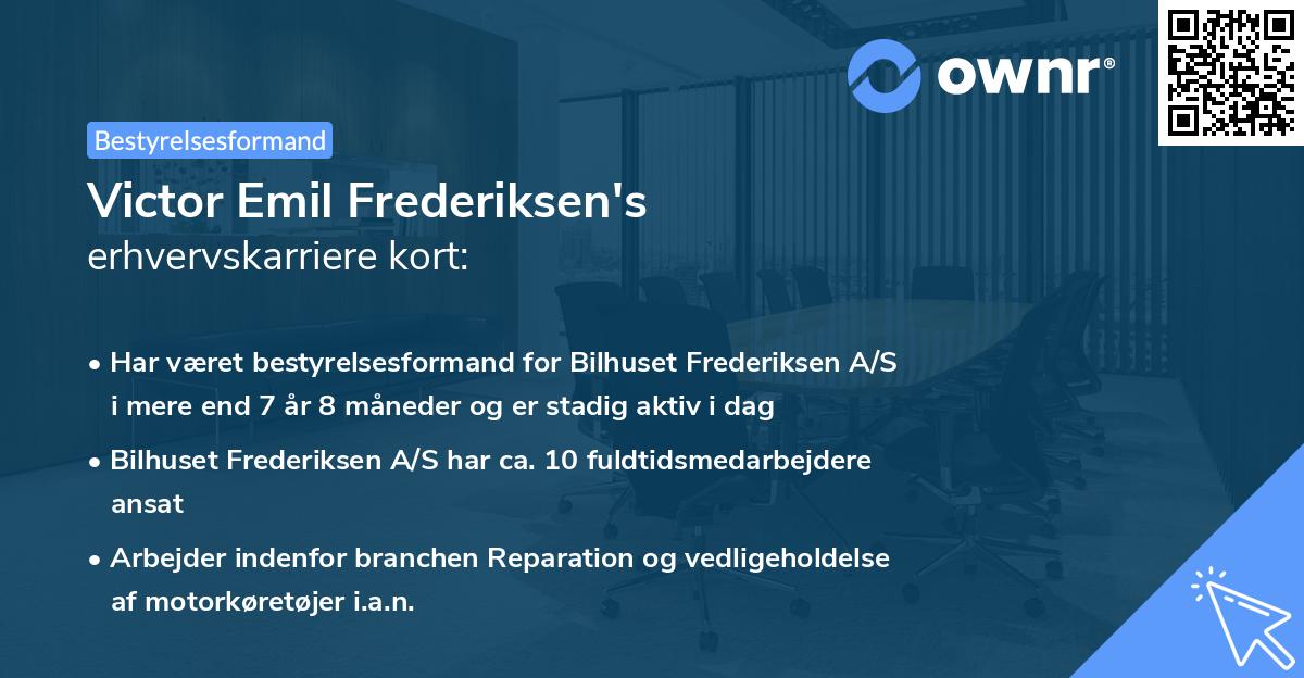 Victor Emil Frederiksen's erhvervskarriere kort