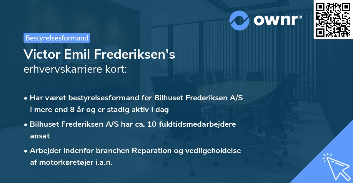 Victor Emil Frederiksen's erhvervskarriere kort