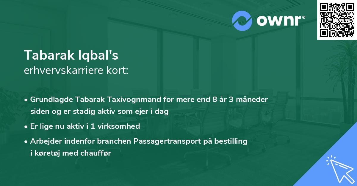 Tabarak Iqbal's erhvervskarriere kort