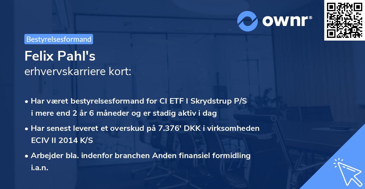 Felix Pahl's erhvervskarriere kort