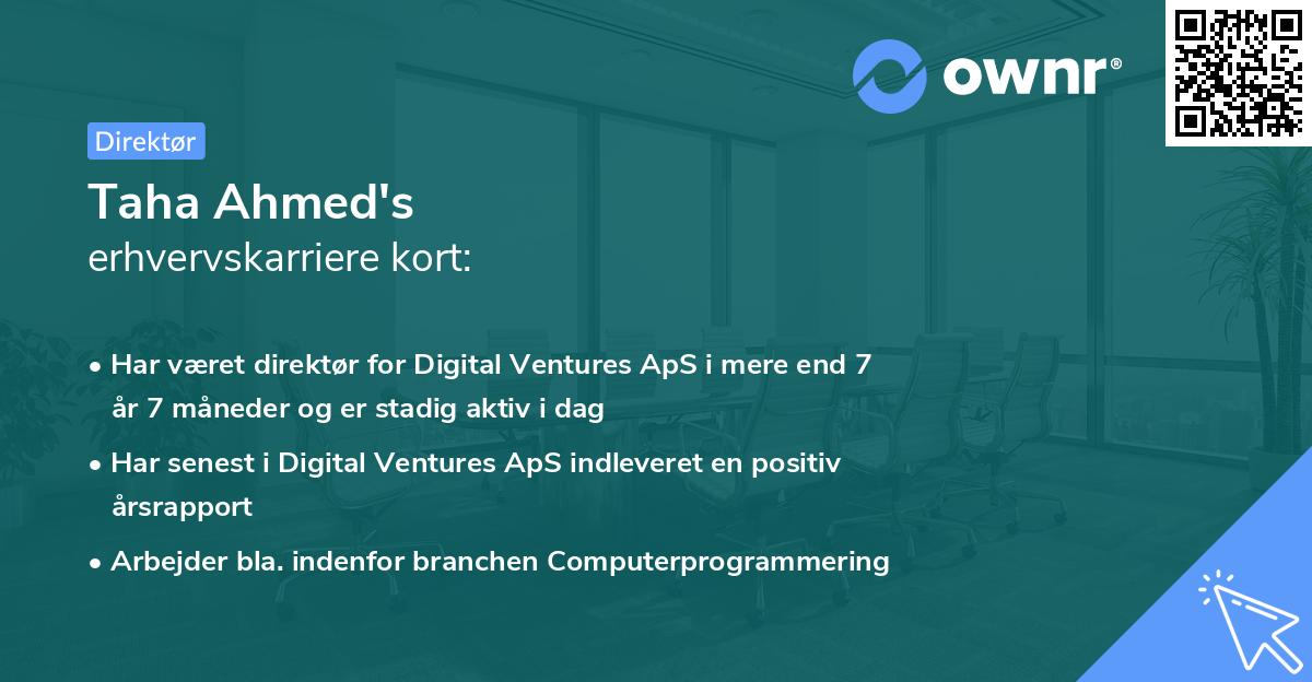 Taha Ahmed's erhvervskarriere kort