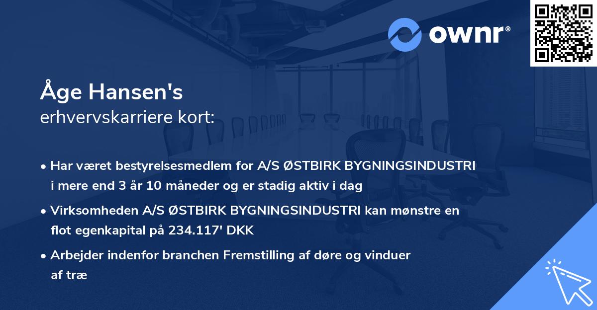 Åge Hansen's erhvervskarriere kort