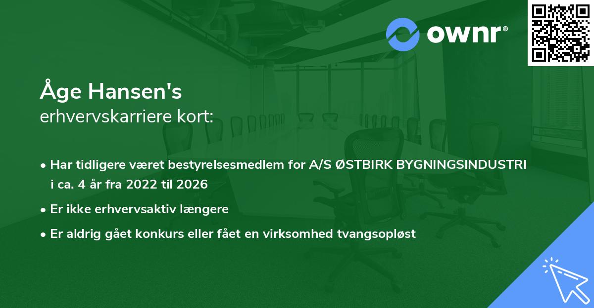 Åge Hansen's erhvervskarriere kort