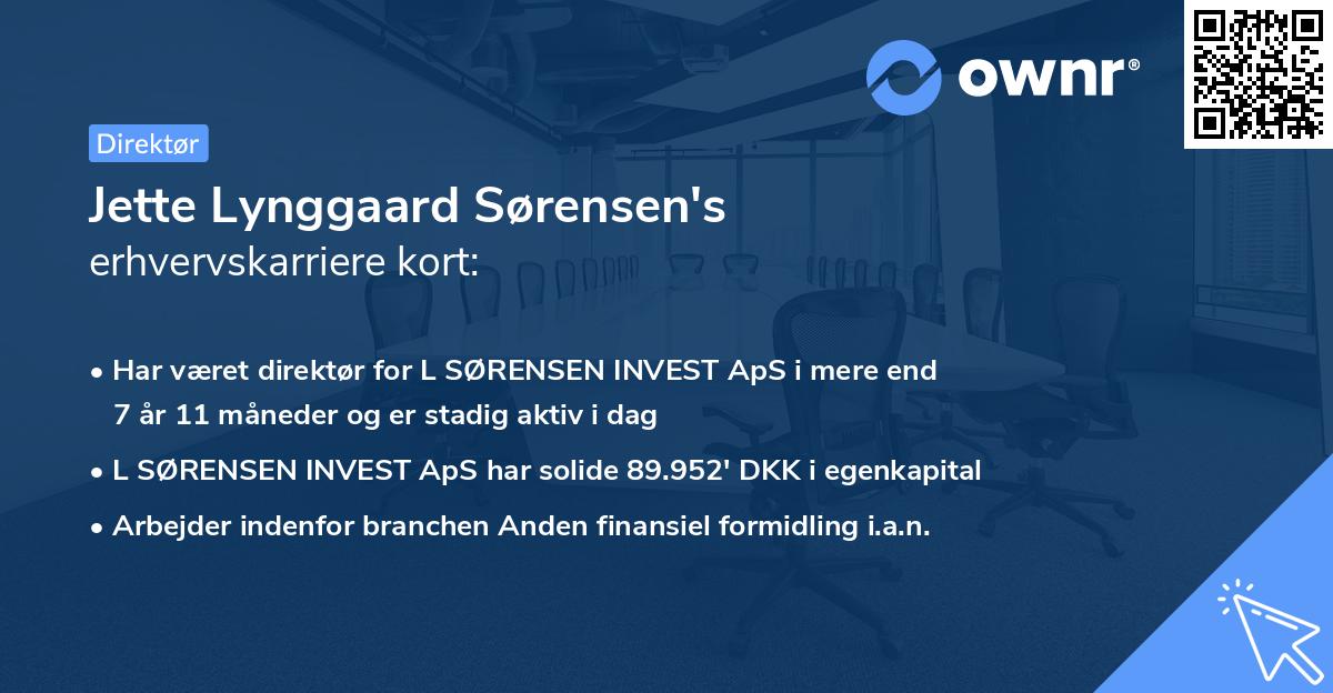 Jette Lynggaard Sørensen's erhvervskarriere kort