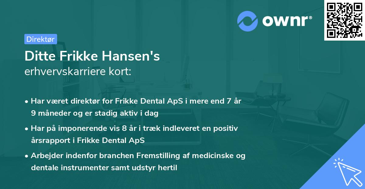 Ditte Frikke Hansen's erhvervskarriere kort