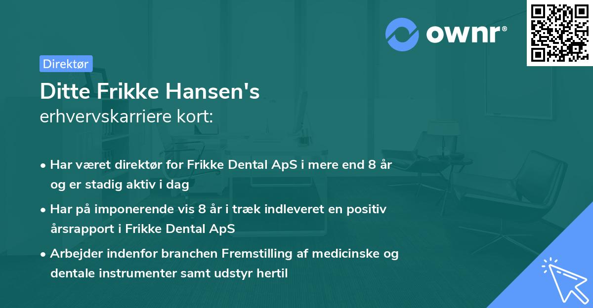 Ditte Frikke Hansen's erhvervskarriere kort