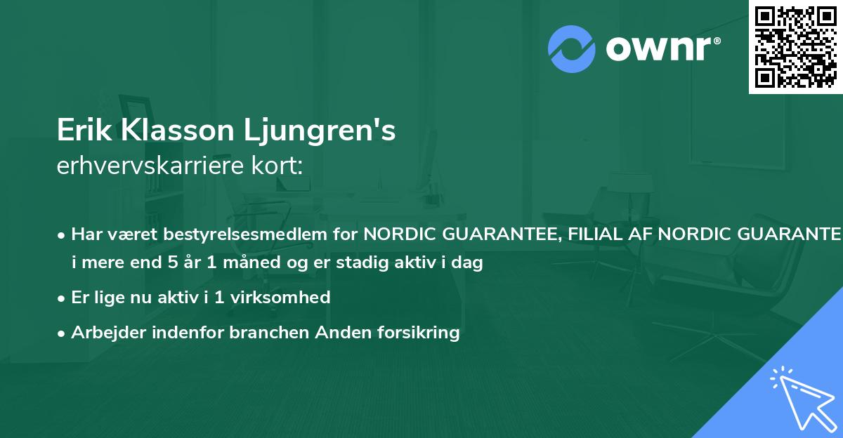 Erik Klasson Ljungren's erhvervskarriere kort