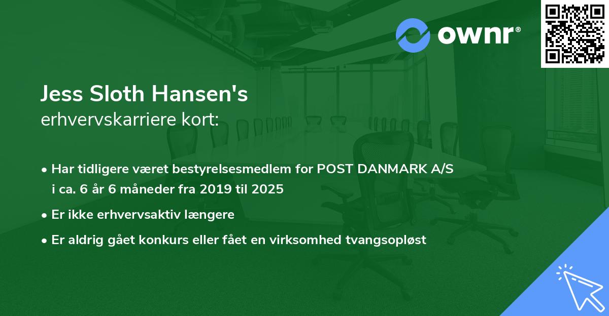Jess Sloth Hansen's erhvervskarriere kort