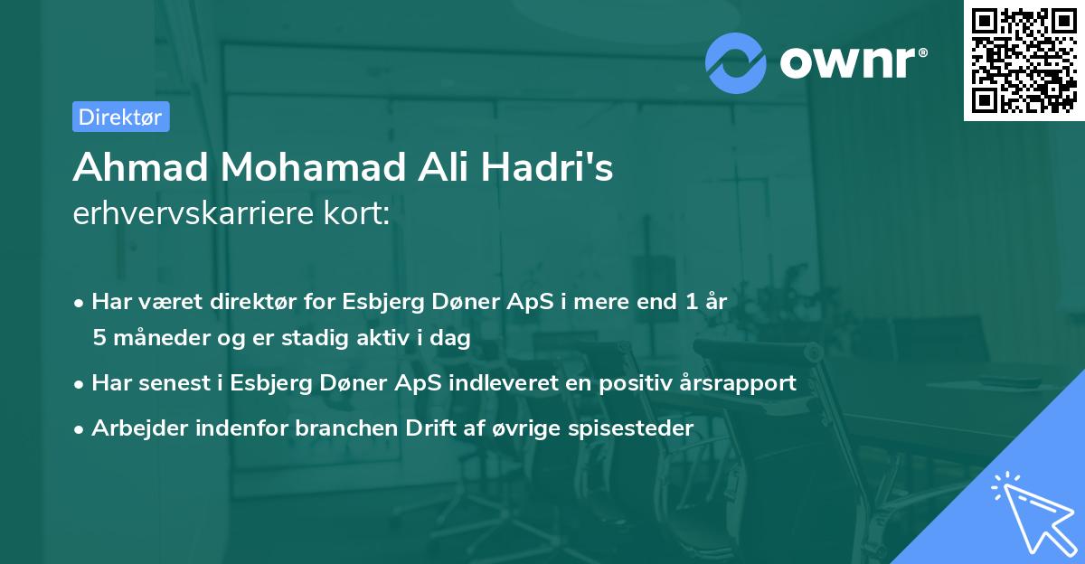 Ahmad Mohamad Ali Hadri's erhvervskarriere kort