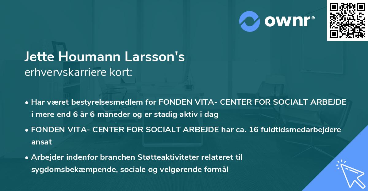 Jette Houmann Larsson's erhvervskarriere kort