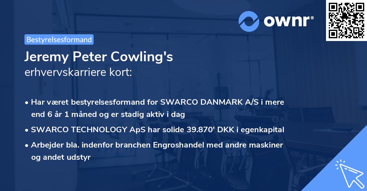 Jeremy Peter Cowling's erhvervskarriere kort