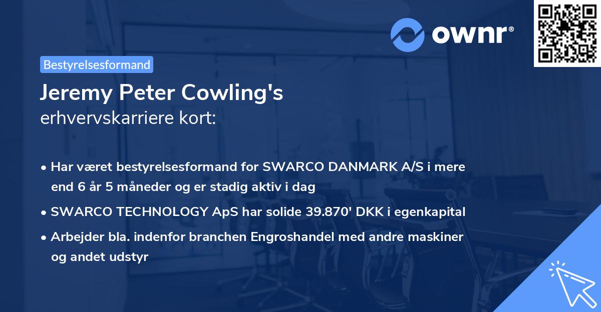 Jeremy Peter Cowling's erhvervskarriere kort