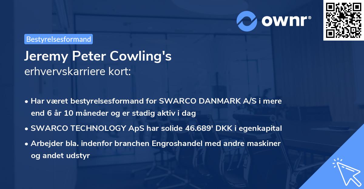 Jeremy Peter Cowling's erhvervskarriere kort