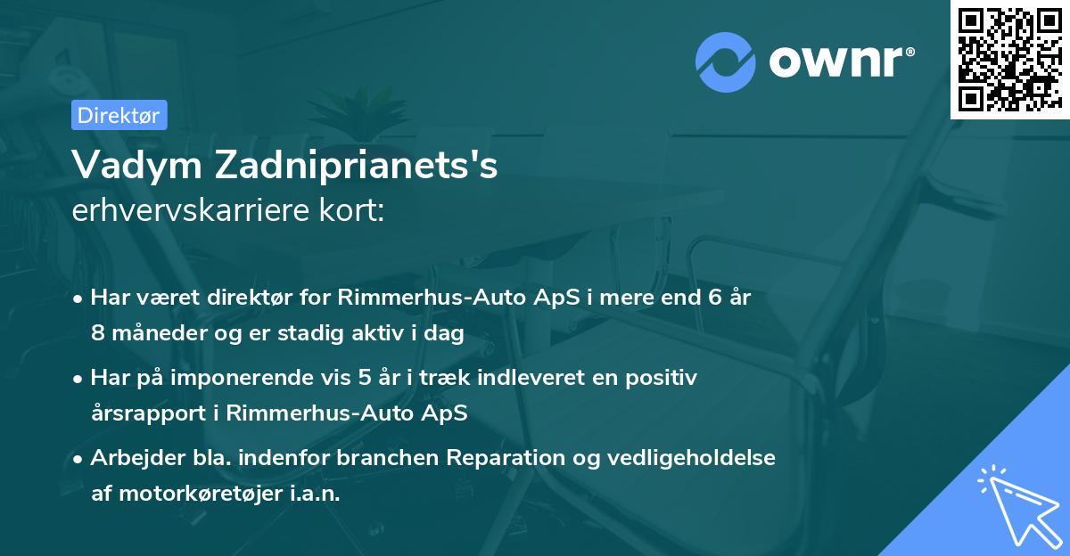 Vadym Zadniprianets's erhvervskarriere kort