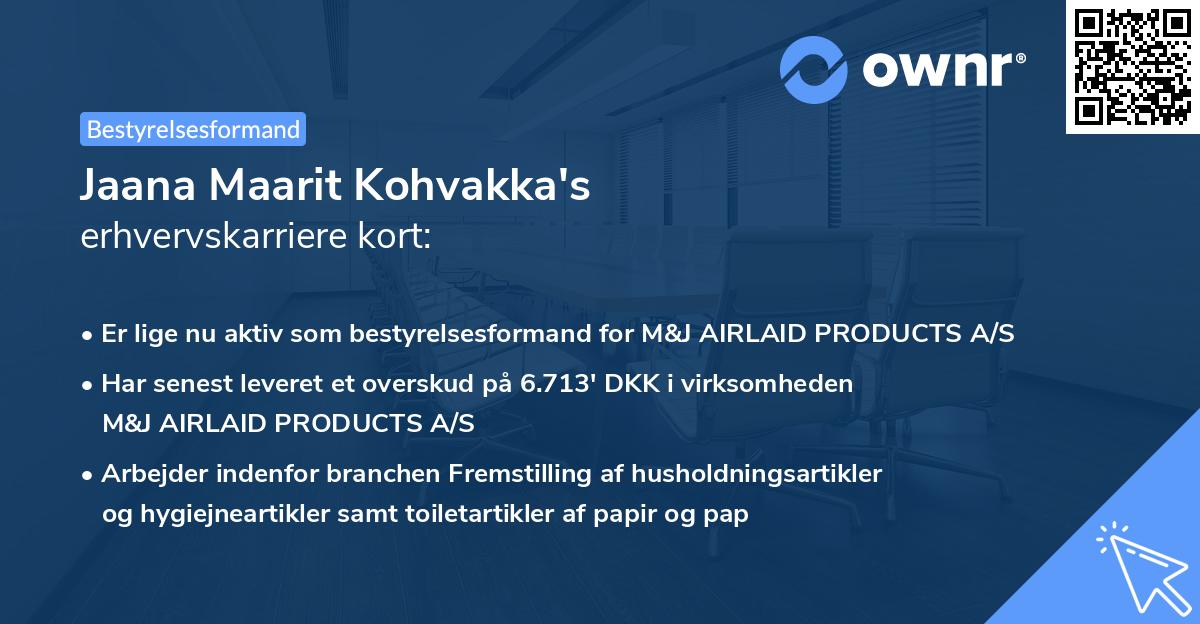 Jaana Maarit Kohvakka's erhvervskarriere kort