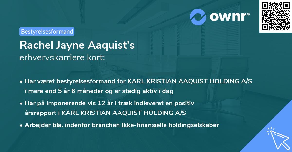 Rachel Jayne Aaquist's erhvervskarriere kort