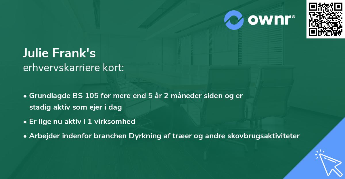 Julie Frank's erhvervskarriere kort