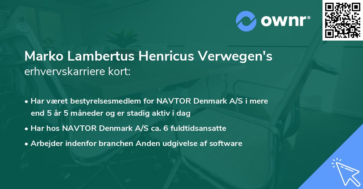 Marko Lambertus Henricus Verwegen's erhvervskarriere kort