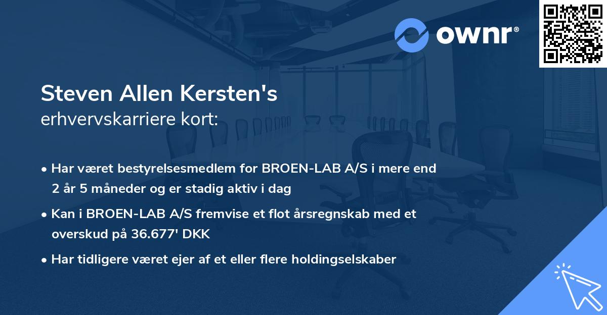 Steven Allen Kersten's erhvervskarriere kort