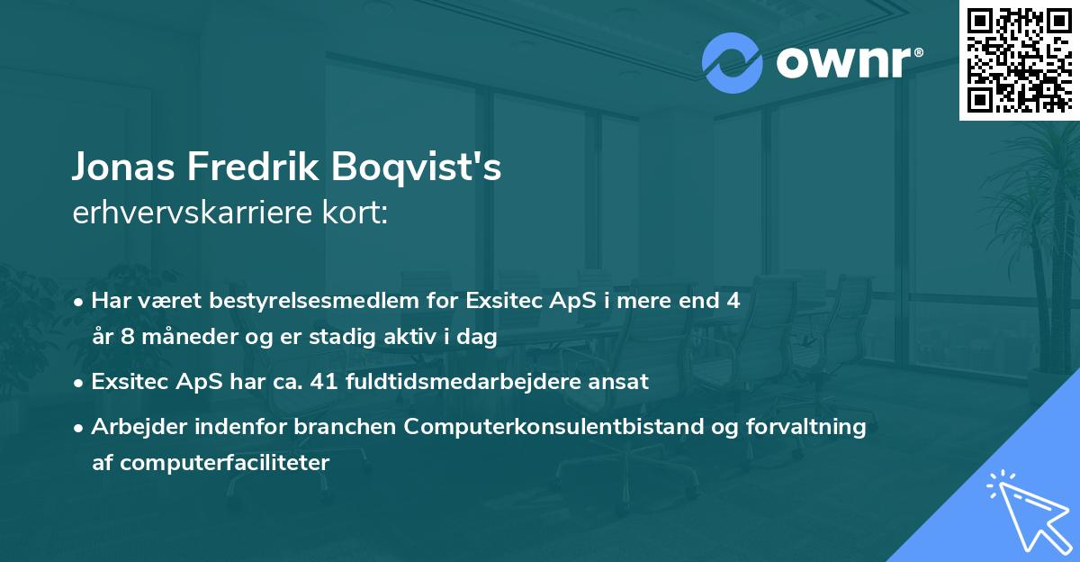 Jonas Fredrik Boqvist's erhvervskarriere kort