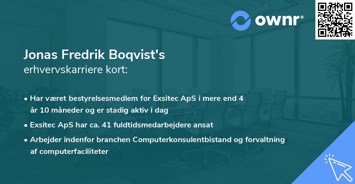 Jonas Fredrik Boqvist's erhvervskarriere kort