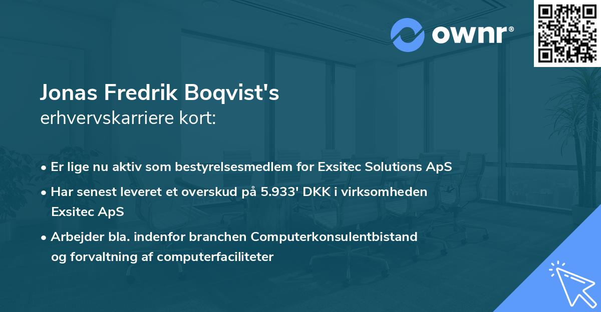Jonas Fredrik Boqvist's erhvervskarriere kort