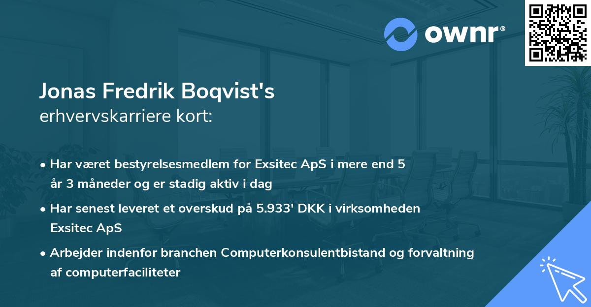 Jonas Fredrik Boqvist's erhvervskarriere kort