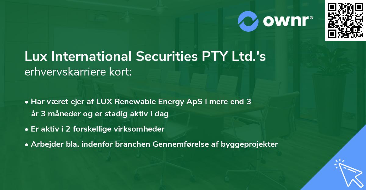 Lux International Securities PTY Ltd.'s erhvervskarriere kort