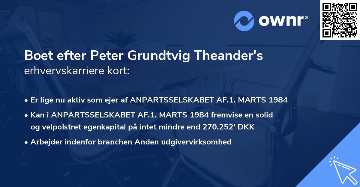 Boet efter Peter Grundtvig Theander's erhvervskarriere kort
