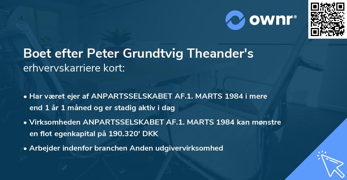 Boet efter Peter Grundtvig Theander's erhvervskarriere kort