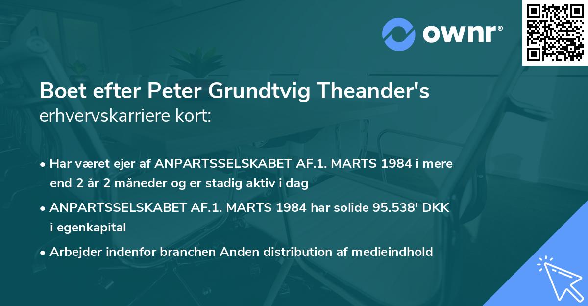 Boet efter Peter Grundtvig Theander's erhvervskarriere kort