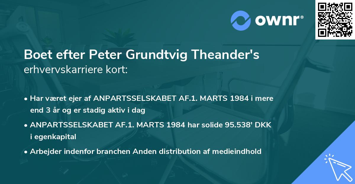 Boet efter Peter Grundtvig Theander's erhvervskarriere kort