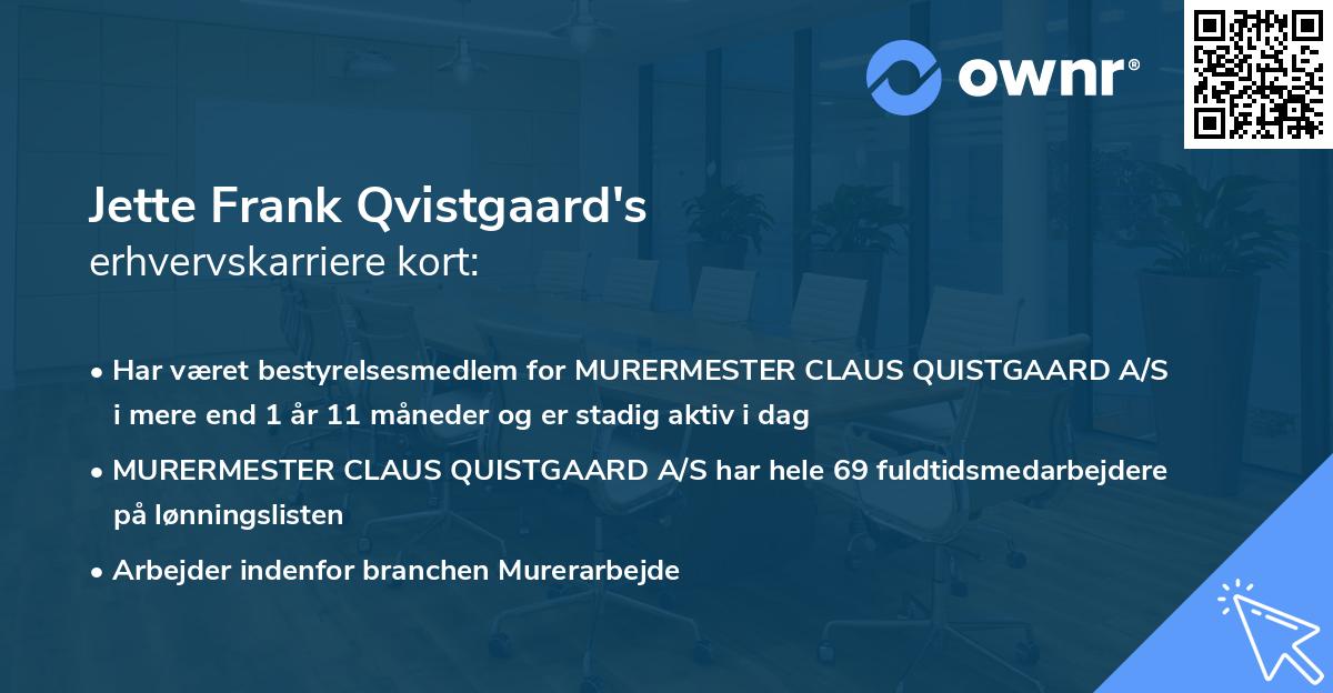 Jette Frank Qvistgaard's erhvervskarriere kort
