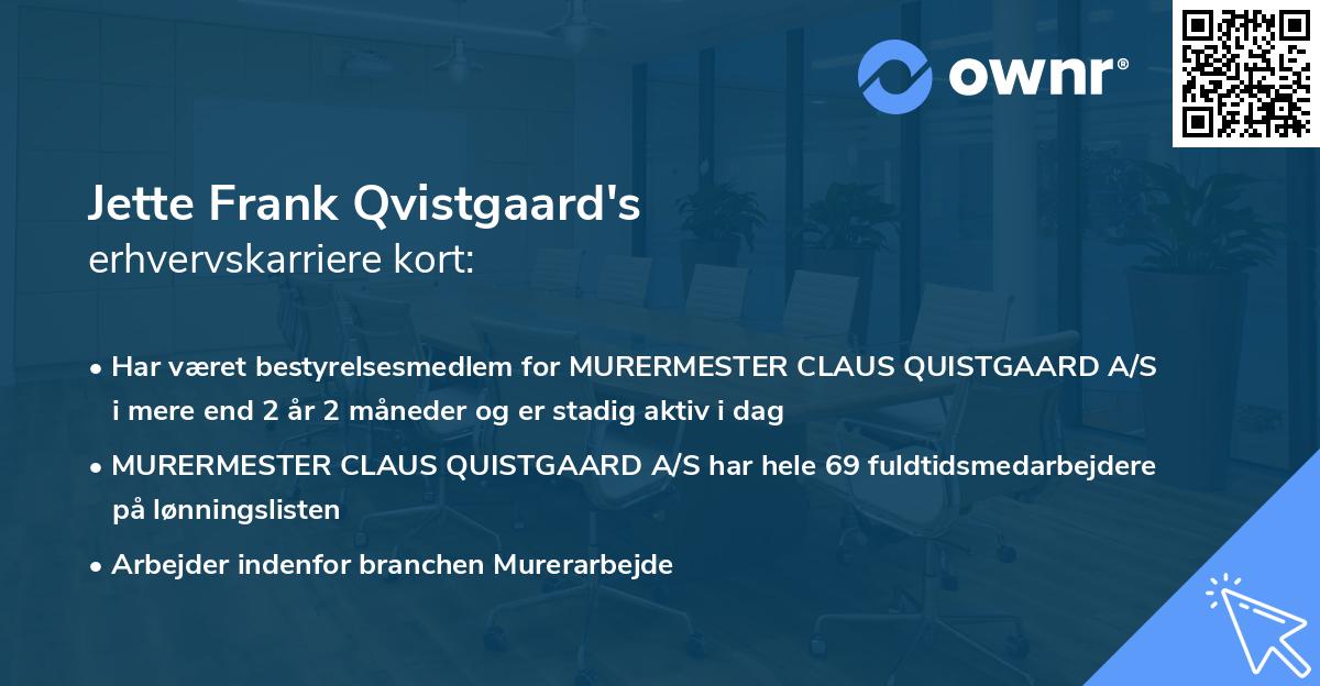 Jette Frank Qvistgaard's erhvervskarriere kort
