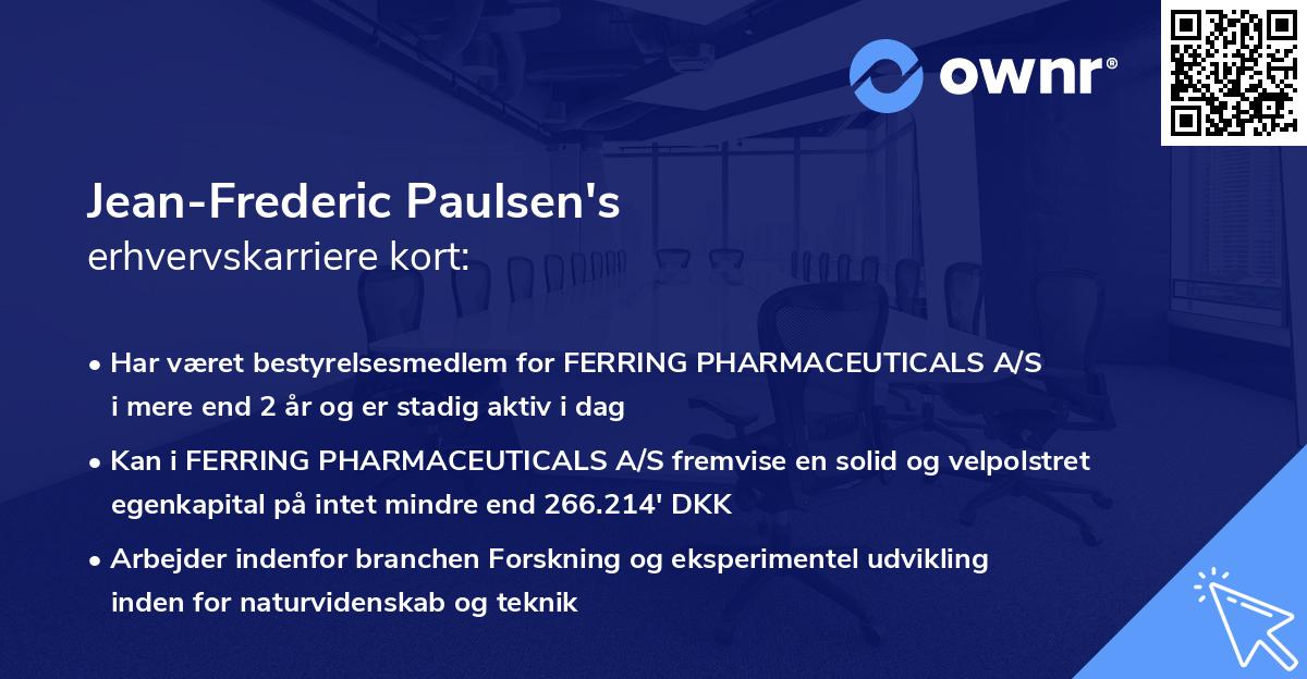 Jean-Frederic Paulsen's erhvervskarriere kort