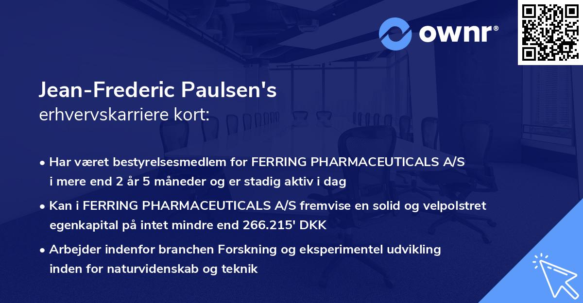 Jean-Frederic Paulsen's erhvervskarriere kort