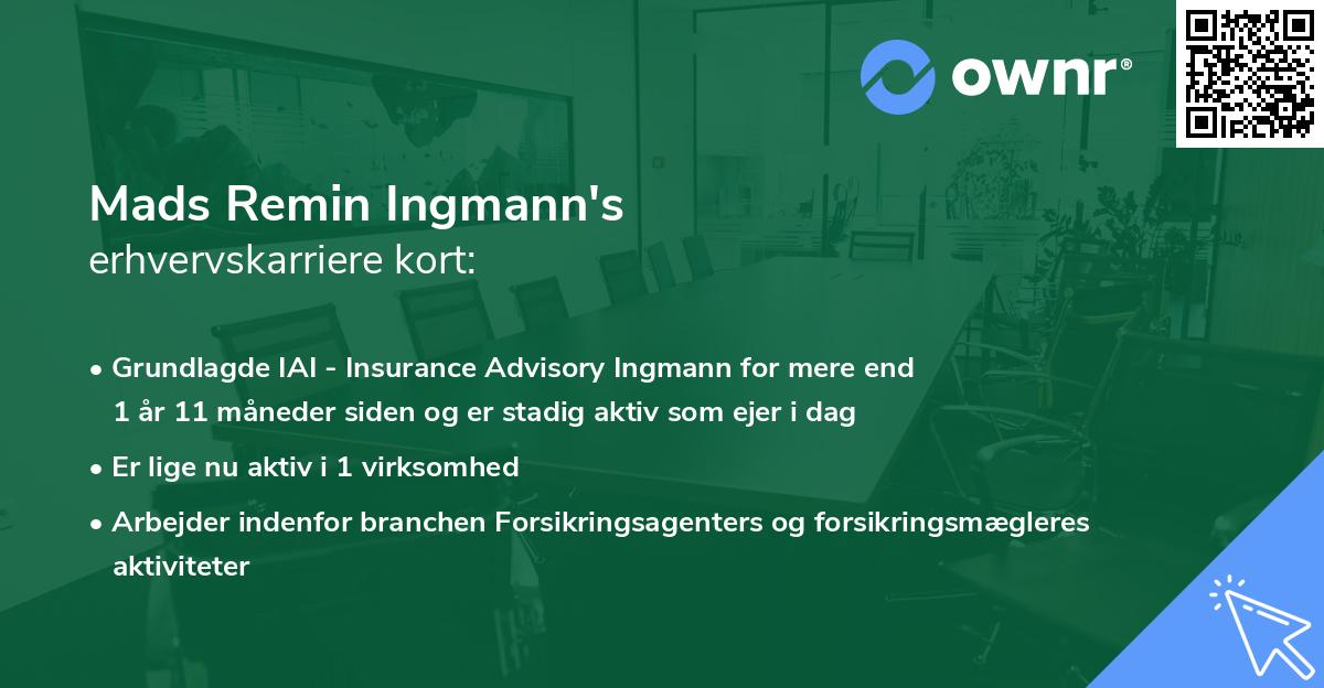 Mads Remin Ingmann's erhvervskarriere kort