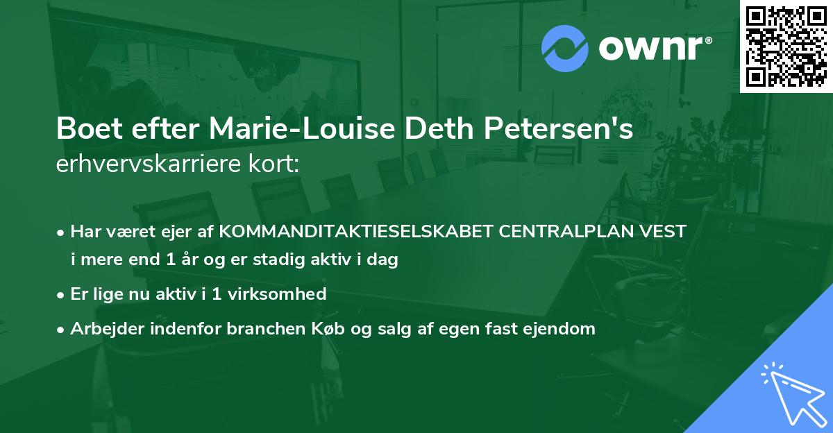 Boet efter Marie-Louise Deth Petersen's erhvervskarriere kort