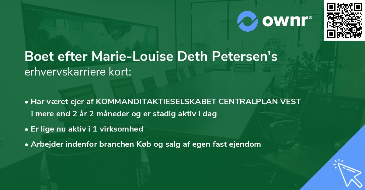 Boet efter Marie-Louise Deth Petersen's erhvervskarriere kort