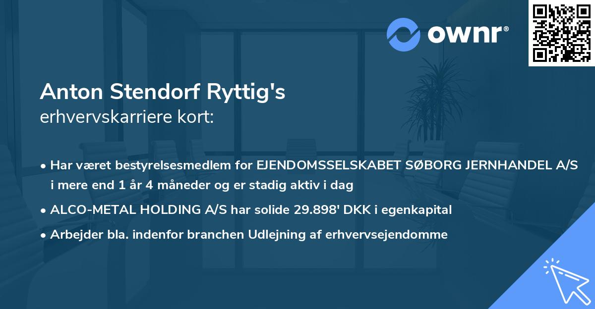 Anton Stendorf Ryttig's erhvervskarriere kort