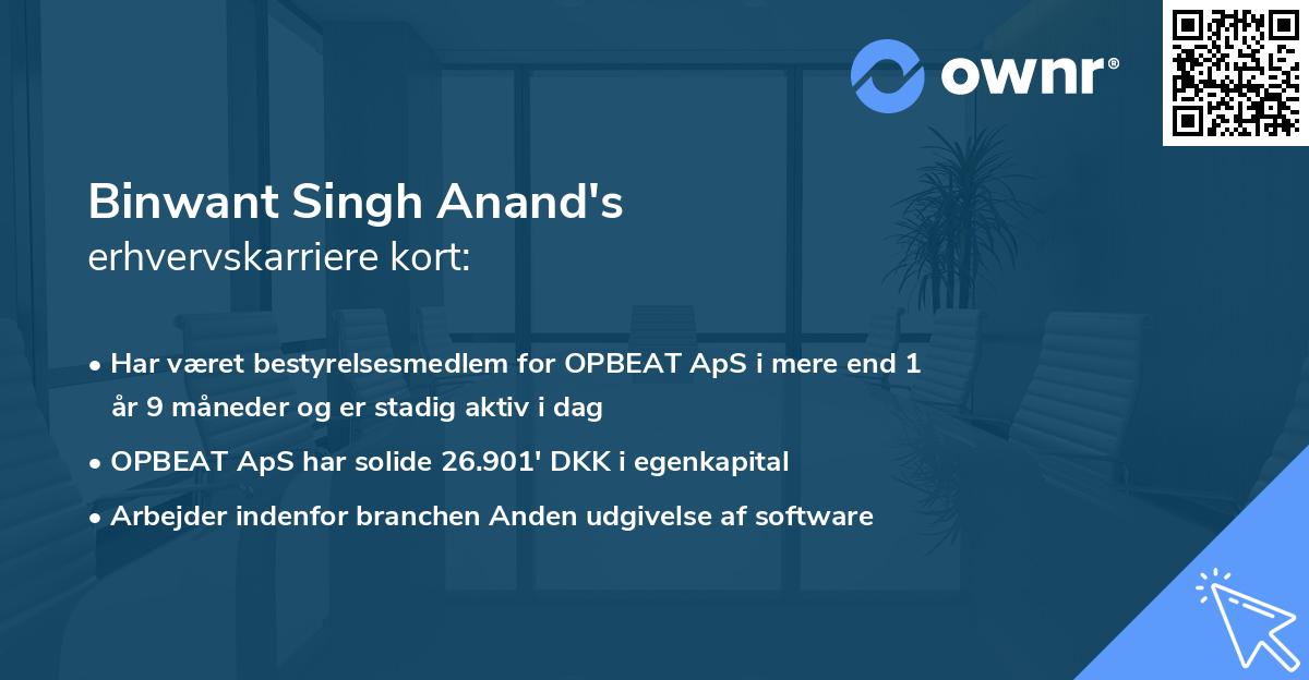 Binwant Singh Anand's erhvervskarriere kort