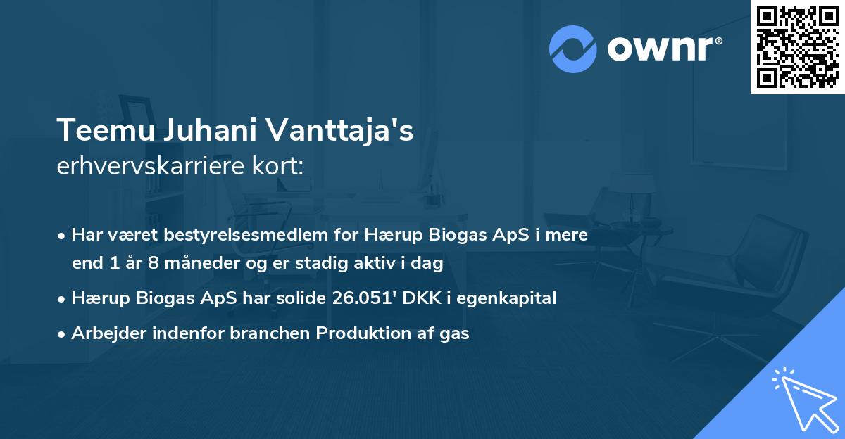 Teemu Juhani Vanttaja's erhvervskarriere kort