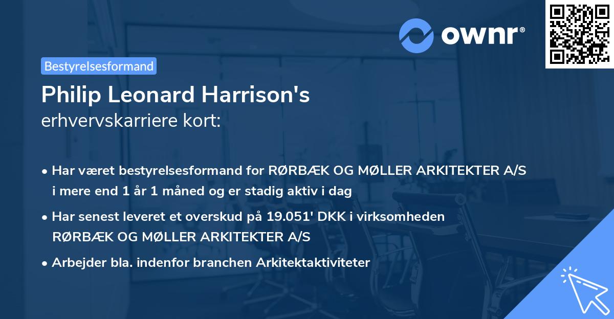 Philip Leonard Harrison's erhvervskarriere kort